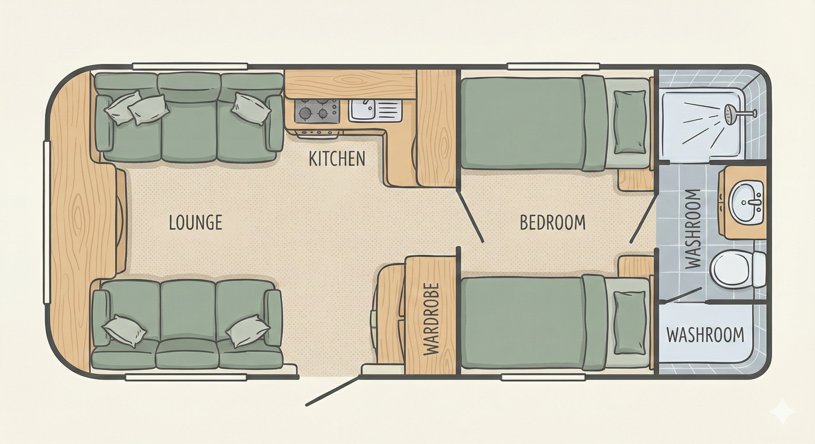 Twin Singles + End Bath floorplan